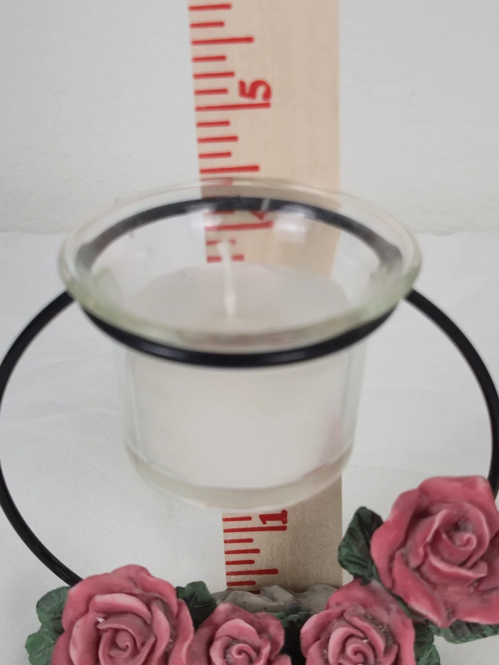 Vintage Floral Votive Candle Holder w/ Red Roses